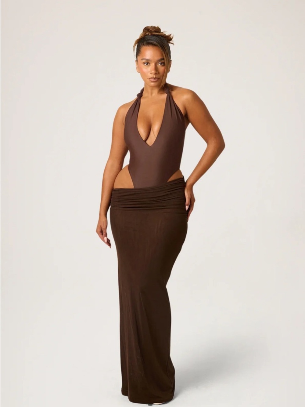 Women’s Brown Halter One-Piece Swim and cover up